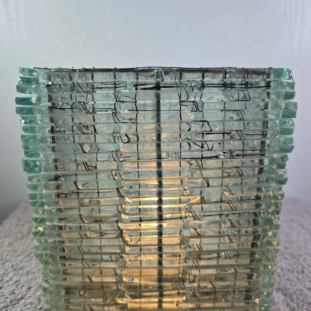 Glass Stacked Table Lamp with Light Green Hue